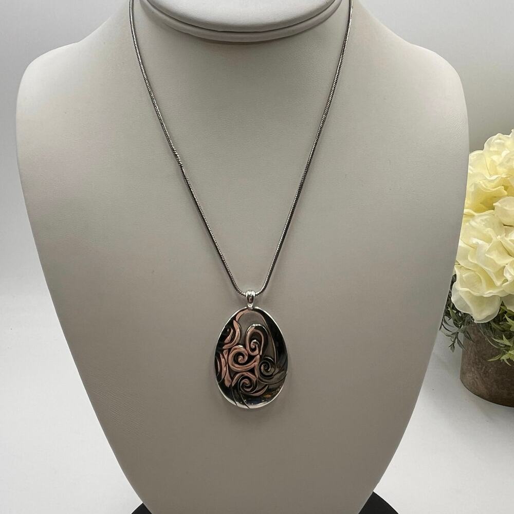 Brighton "MINGLE MIX" Scrolled Swirled Silver Teardrop Pendent Necklace